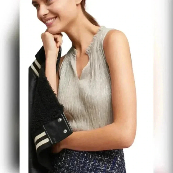 Anthropologie Vanessa Virginia Smocked Metallic Tank Top Women's Tunic NWT - Picture 2 of 6